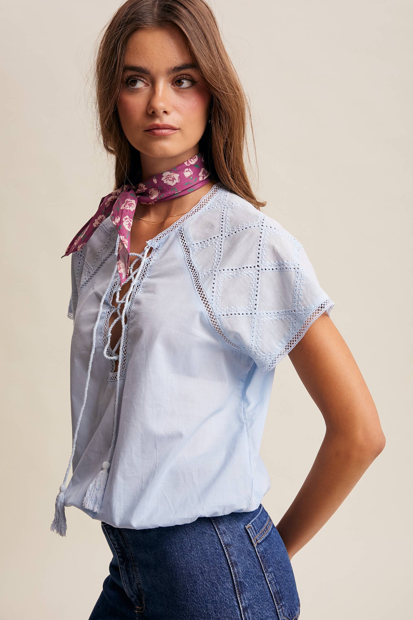 Lace Trim Tassel Tie Blouse - Image 6