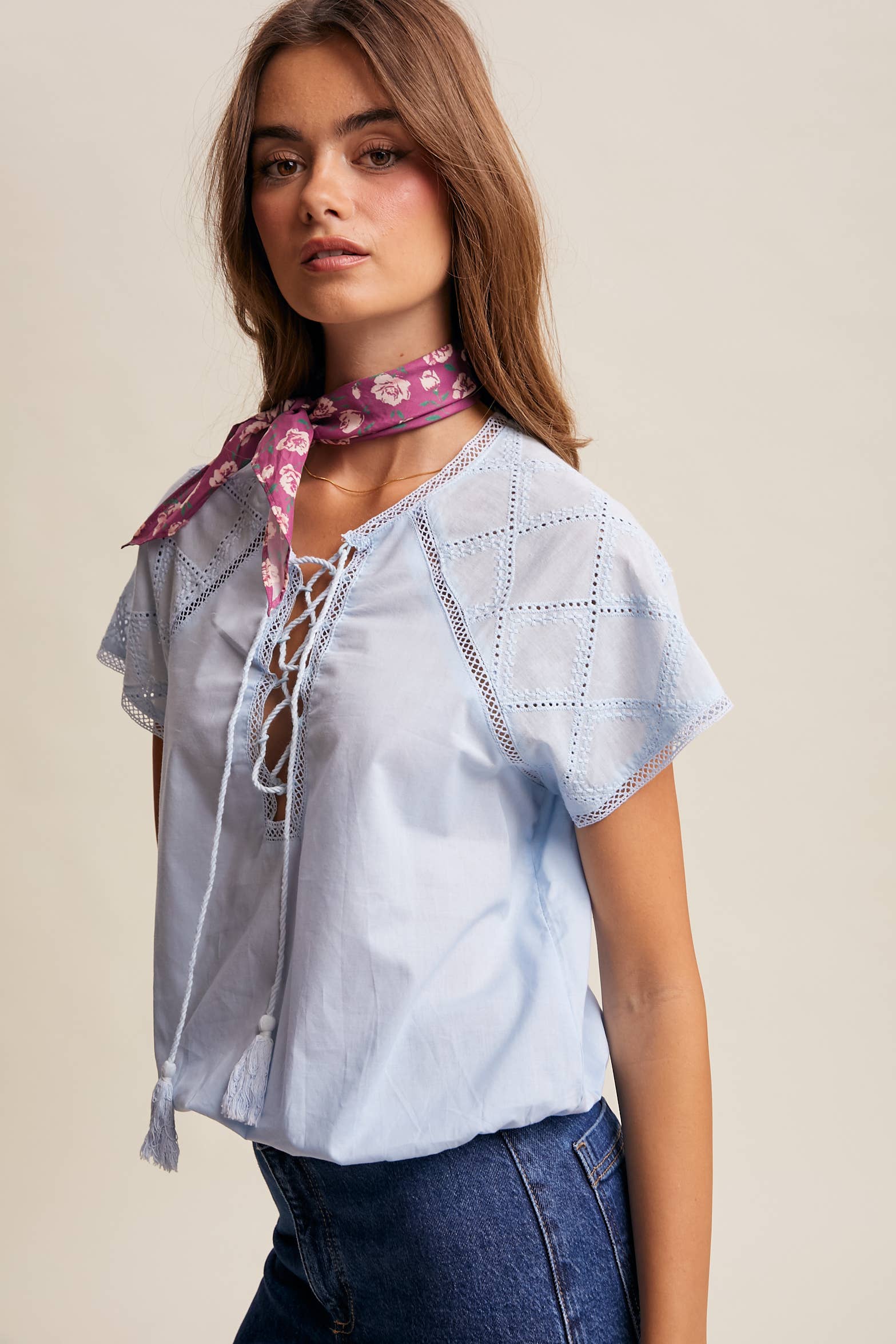 Lace Trim Tassel Tie Blouse - Image 7