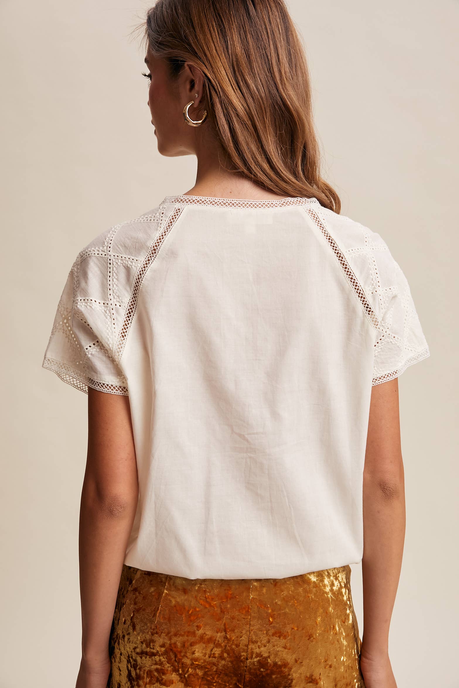 Lace Trim Tassel Tie Blouse White - Image 7