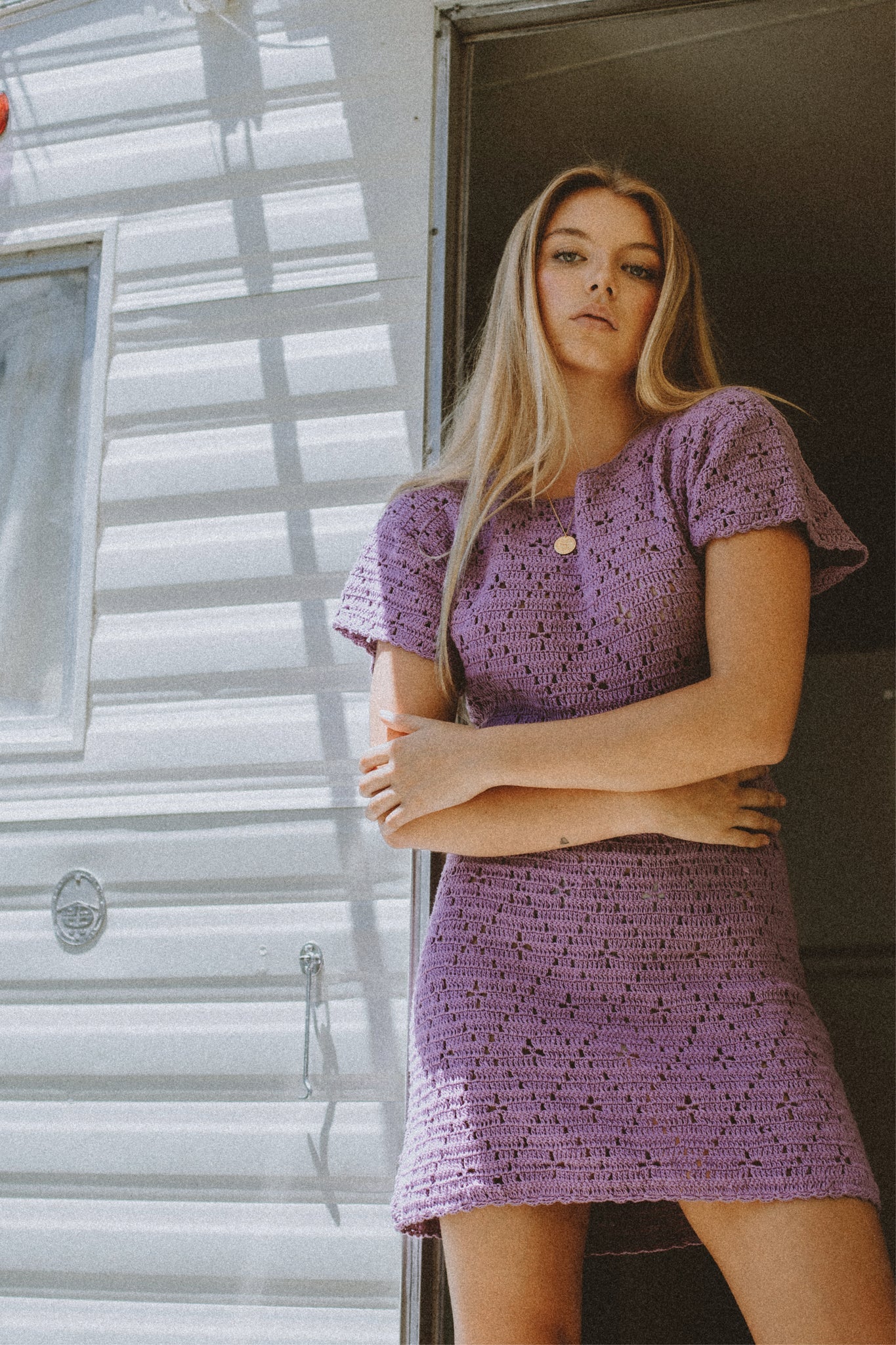 Nellie Crochet Mini Dress - Lavender - Image 3