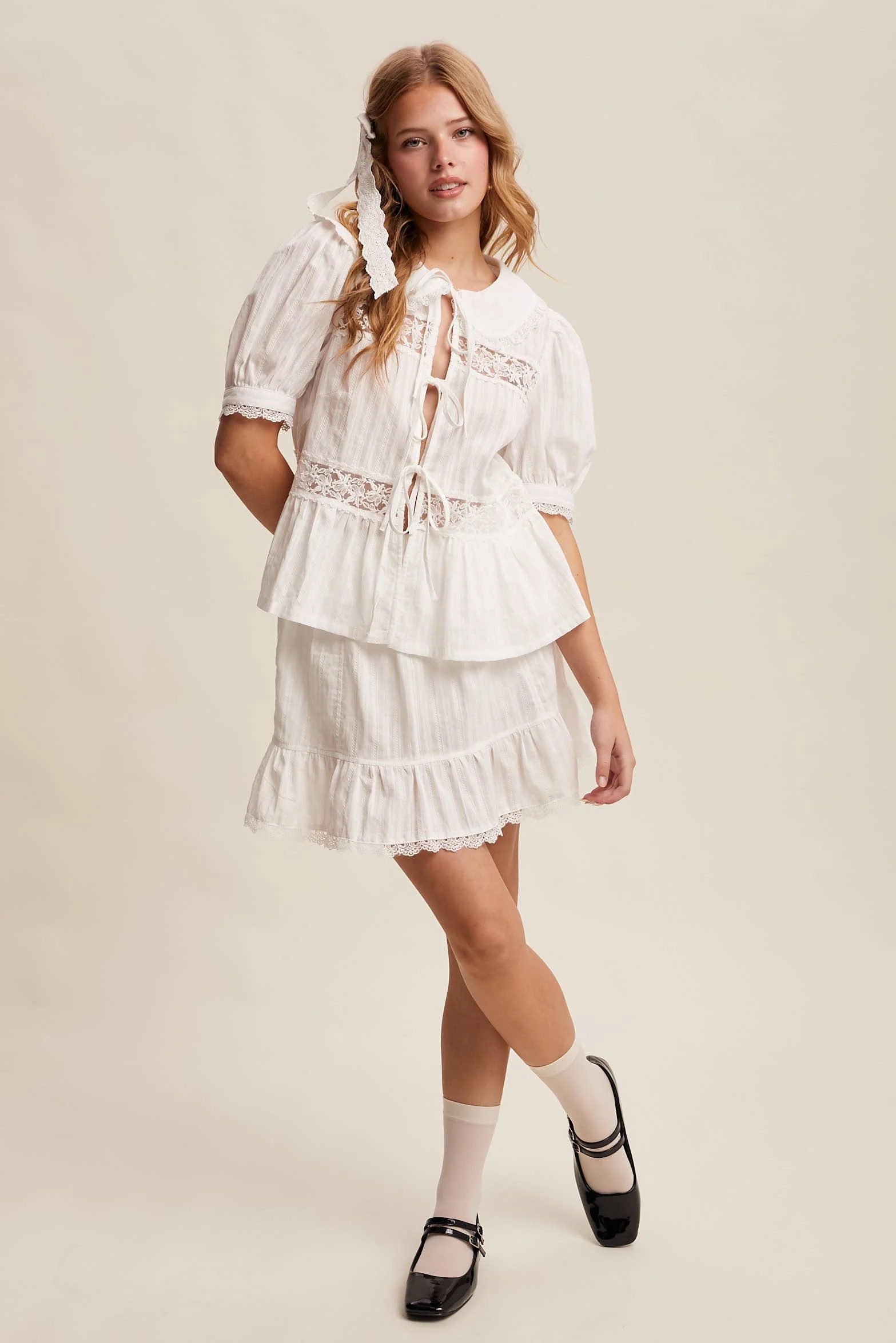 Tie-Front Lace Blouse - Image 11