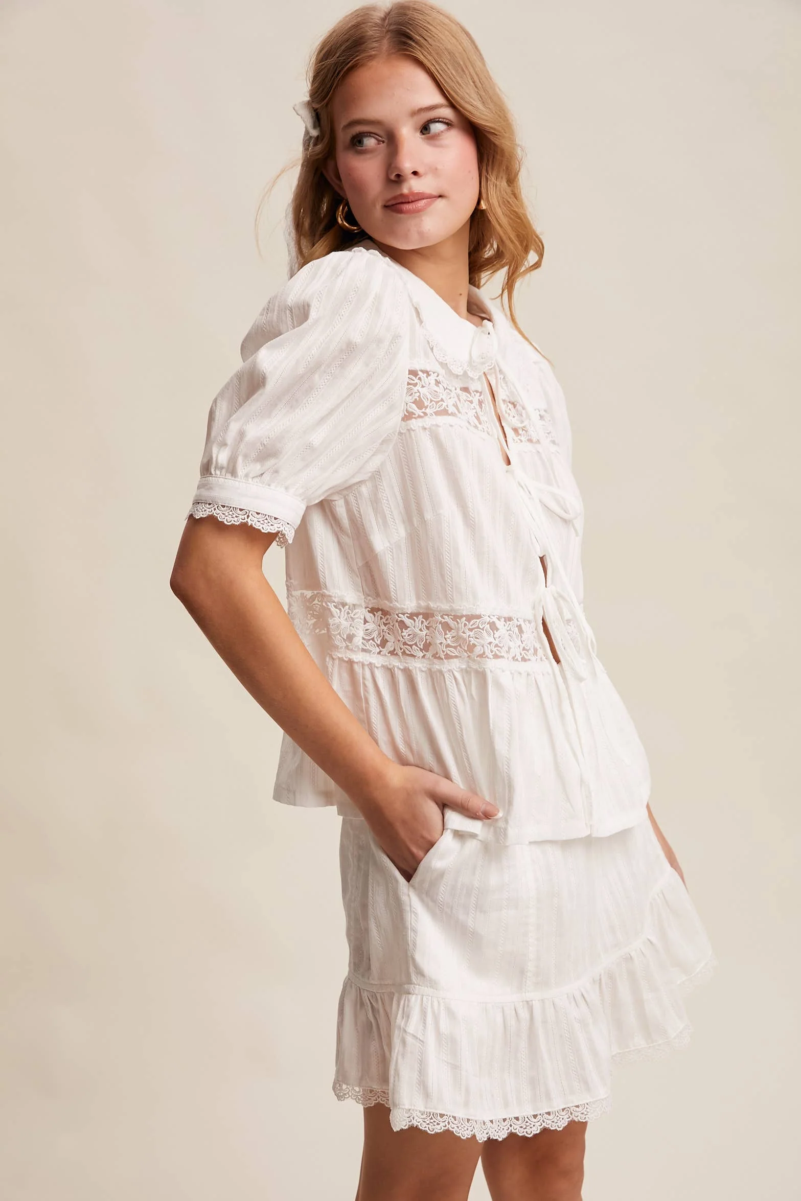 Tie-Front Lace Blouse - Image 7